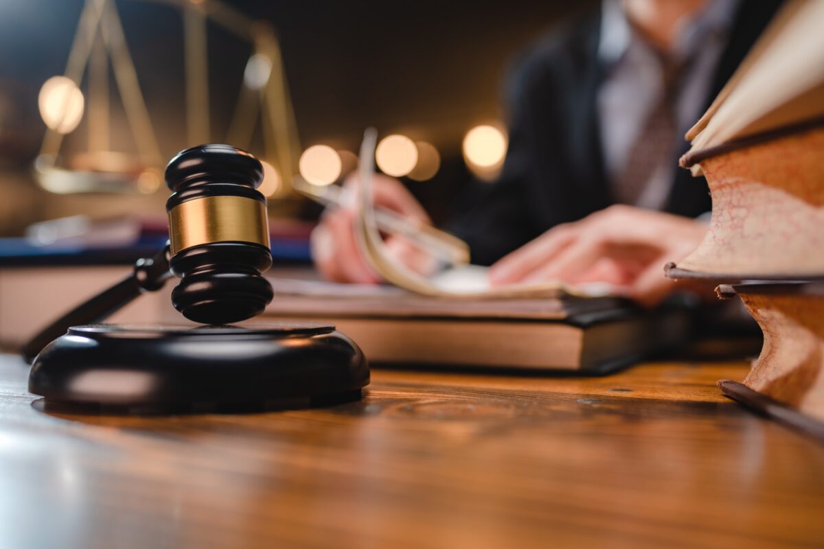 law and authority lawyer concept, judgment gavel hammer in court courtroom for crime judgement
